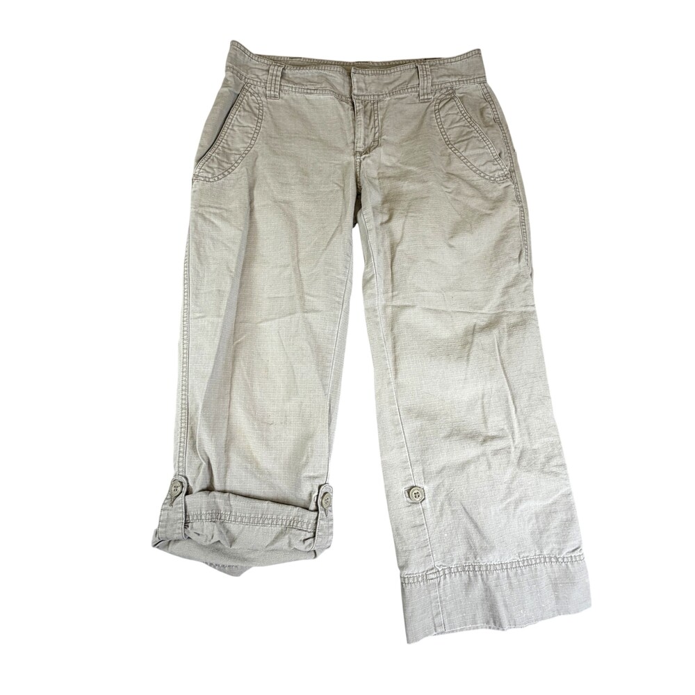 The North Face Capri Pants Womens 8 Beige Cotton Canvas Check Crop 32x24